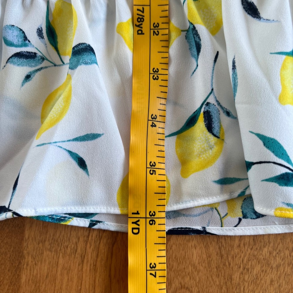Banana Republic Lemon Print Mini Dress Size 14 White Yellow Ruffle Tie Waist - Picture 15 of 15